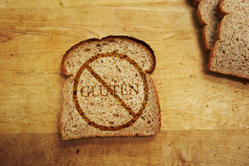 slice of bread that says gluten with a crossed out sign over it