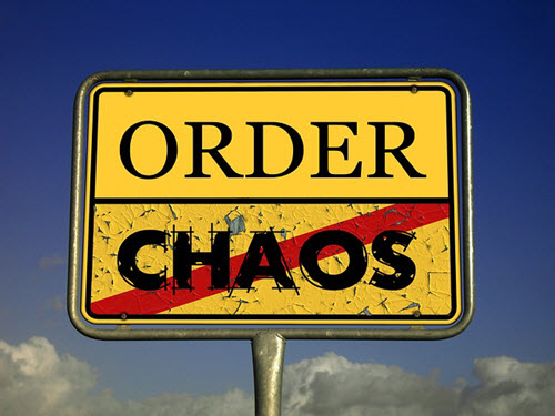 Order and Chaos sign with Chaos crossed out